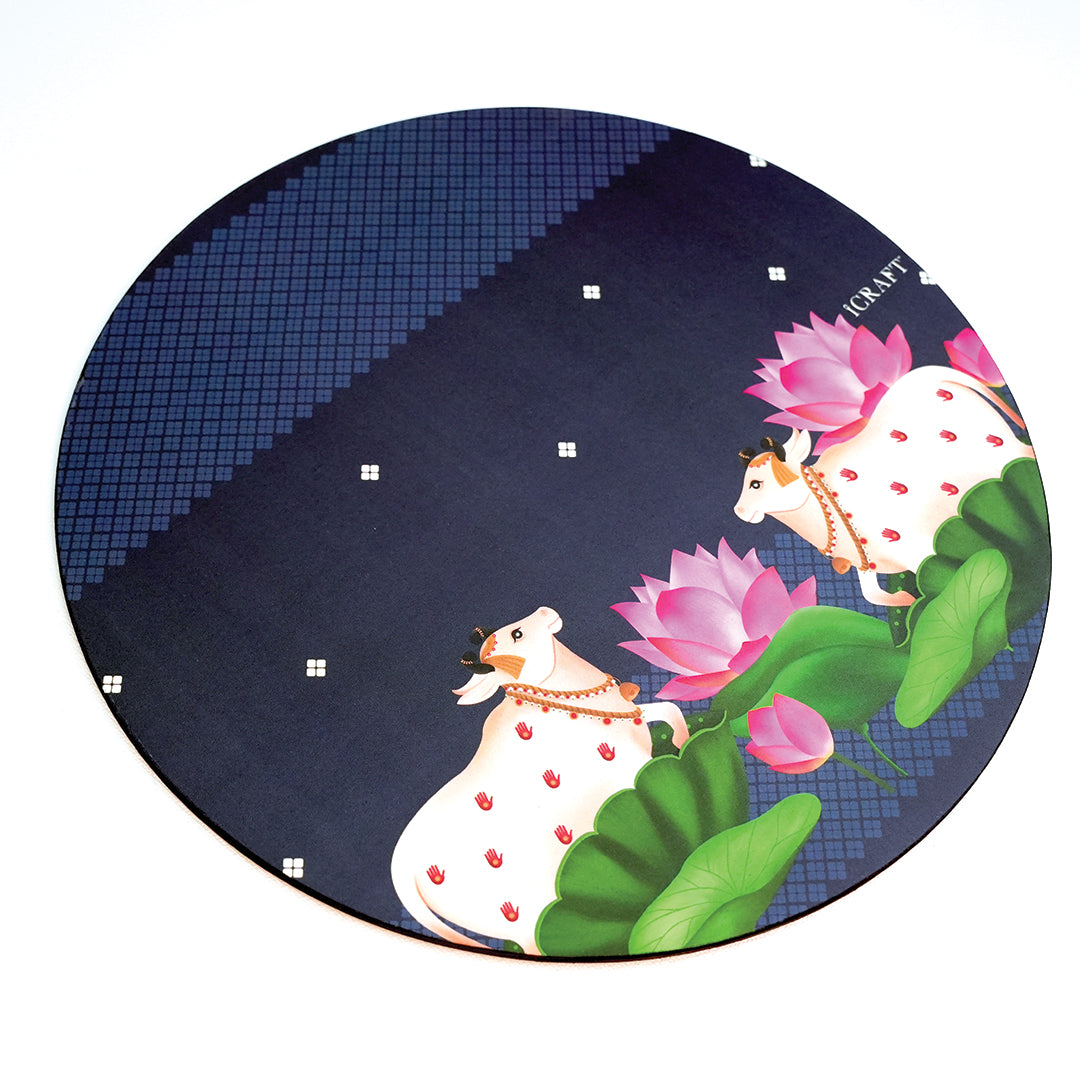 Pichwai Jodi - Neel Round Tablemats- Set of 6