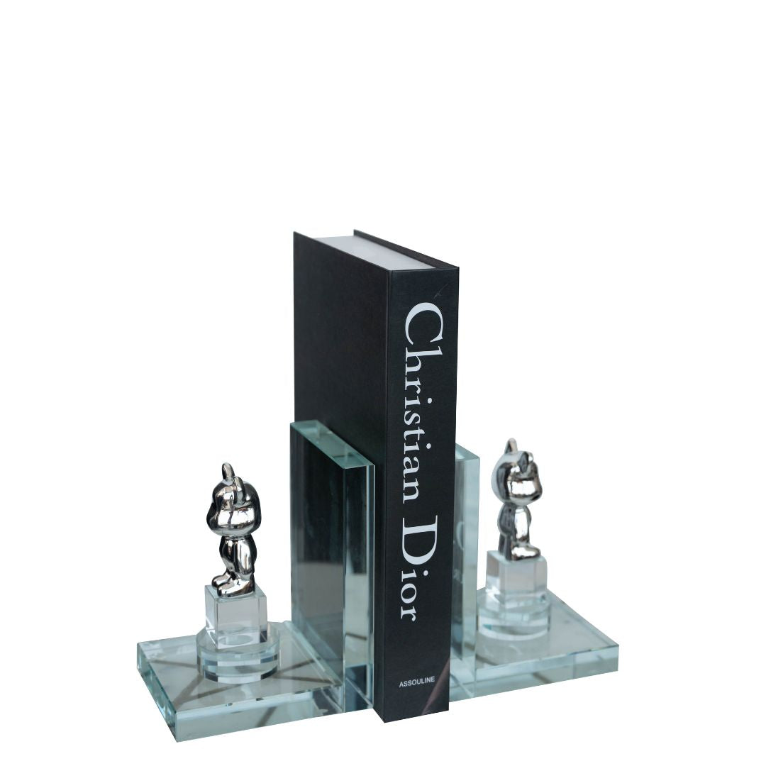 Silver Bear Glass Bookend
