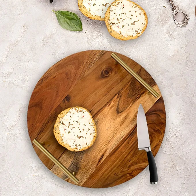Ruhi Platter - Golden Handles