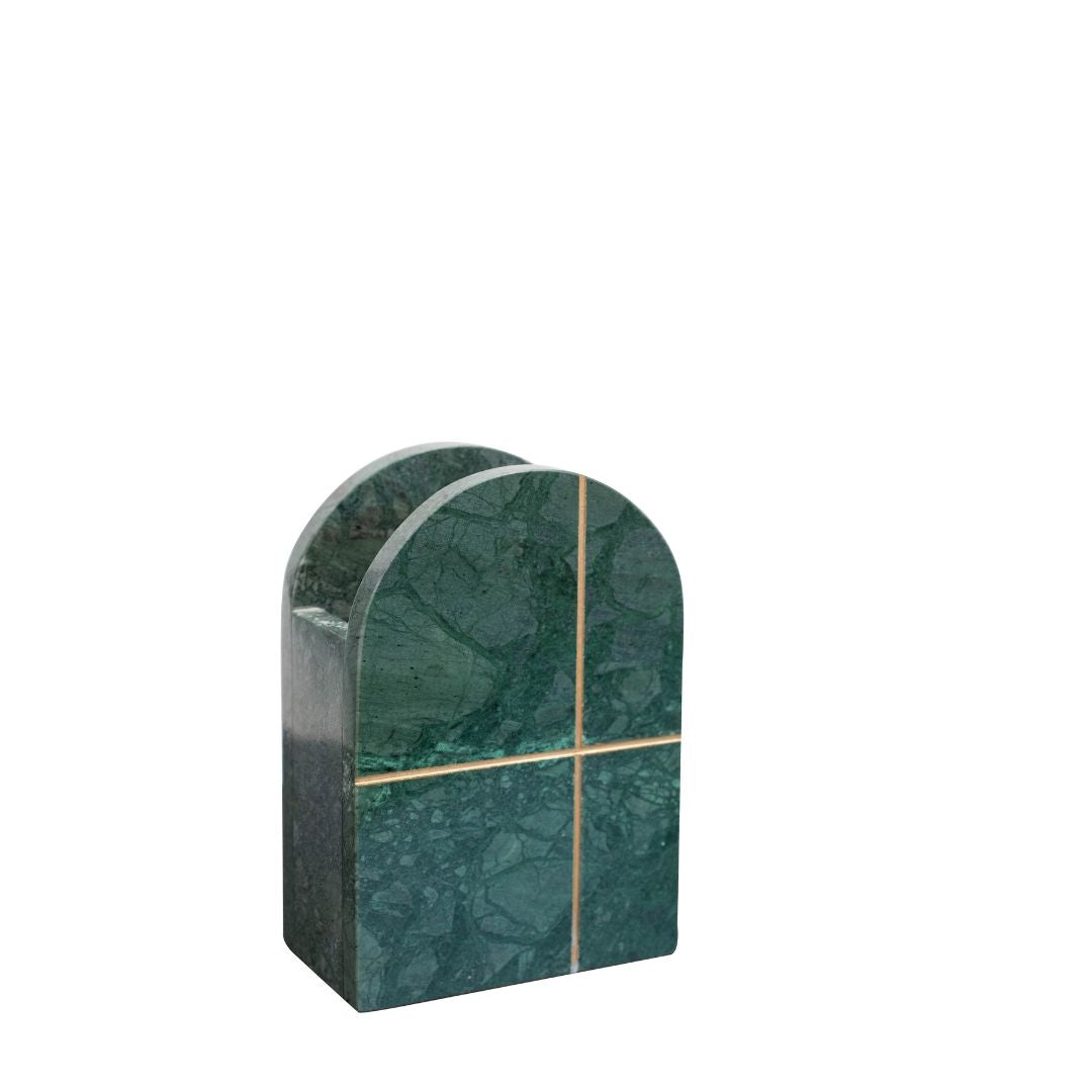 A small, green marble vase 