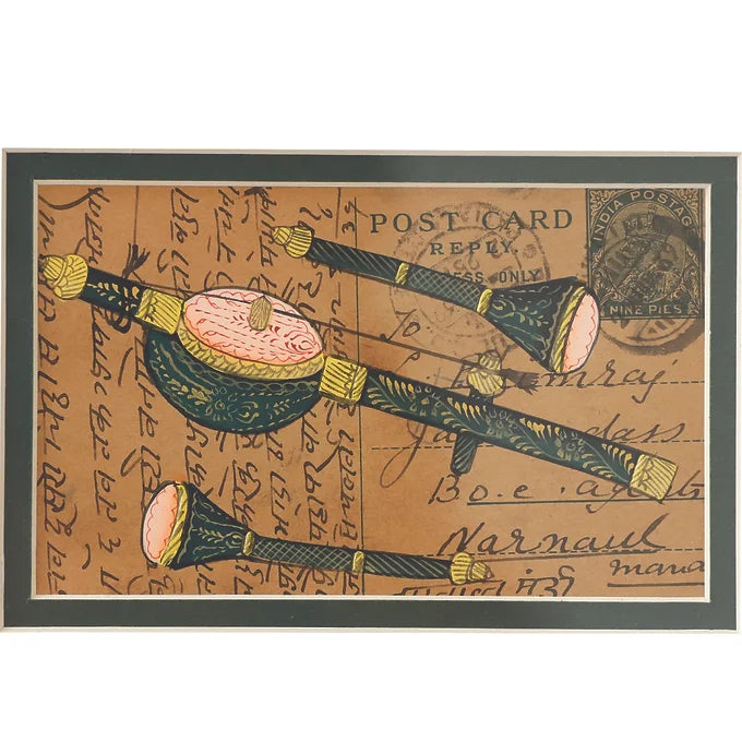 Khat Collection Wall Painting - Iktara & Shehnai Musical Instruments - Green