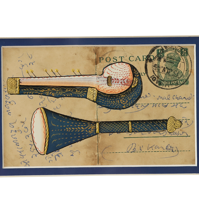 Khat Collection Wall Painting - Sitar & Shehnai Musical Instrument - Blue