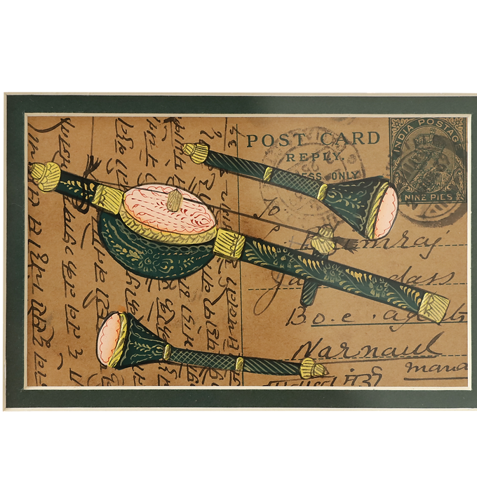 Khat Collection Wall Painting - Iktara & Shehnai Musical Instruments - Green