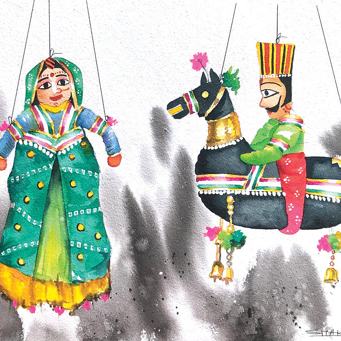 Puppet Collection Wall Painting - Women & Man On Horse Puppet