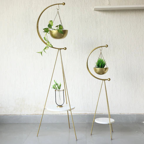 Muun Tripod Planter (Gold metal with White marble base)