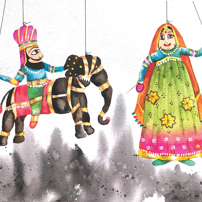Puppet Collection Wall Painting - Couple & Elephant