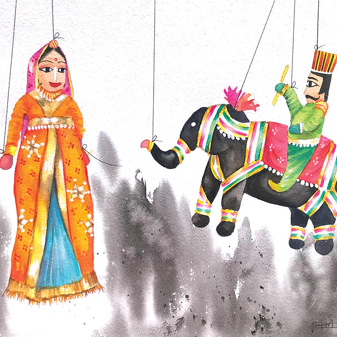 Puppet Collection Wall Painting - Couple & Elephant