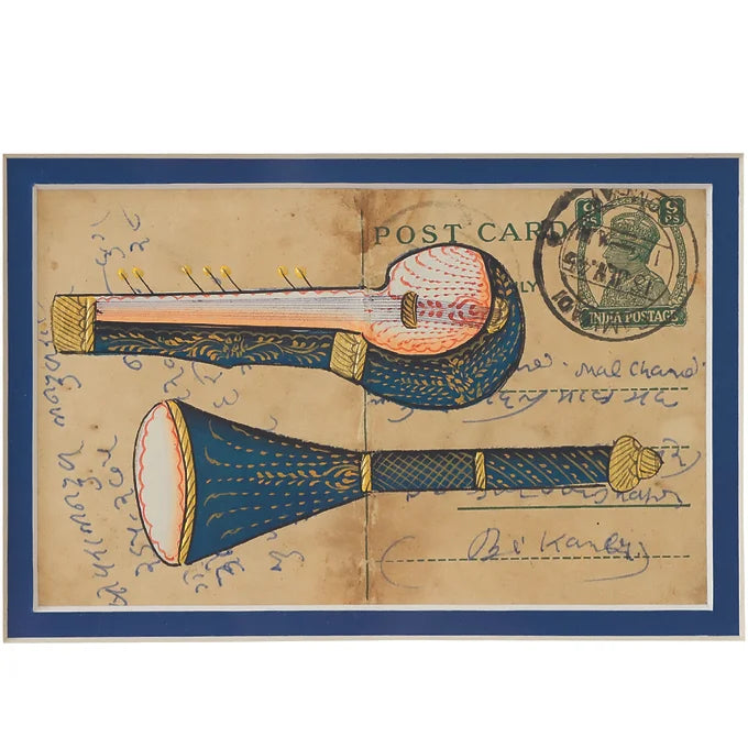 Khat Collection Wall Painting - Sitar & Shehnai Musical Instrument - Blue