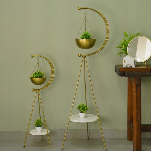 Muun Tripod Planter (Gold metal with White marble base)
