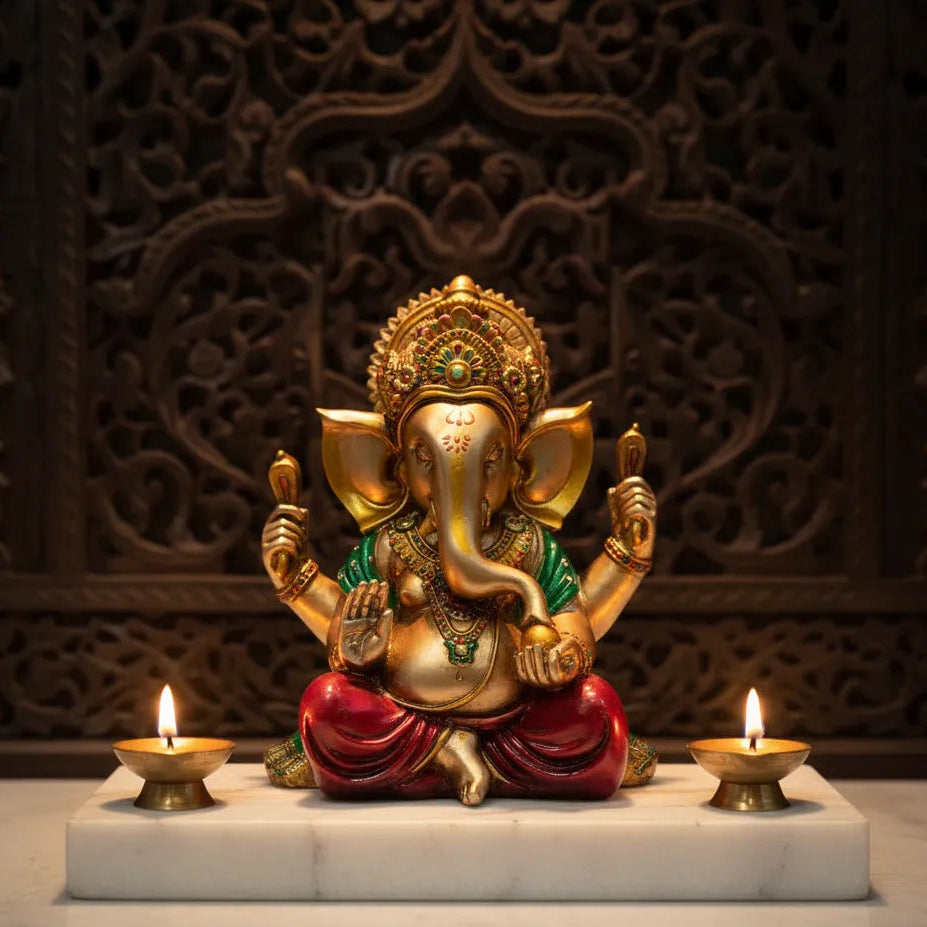Sitting Ganesha - Small - Red
