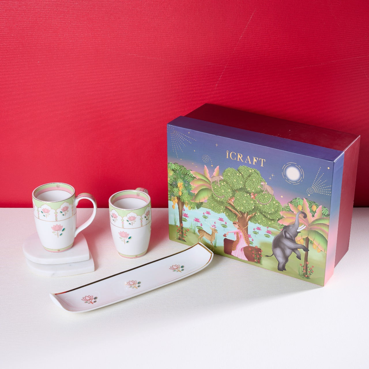 Kamal Pichwai Mugs and long platter hamper