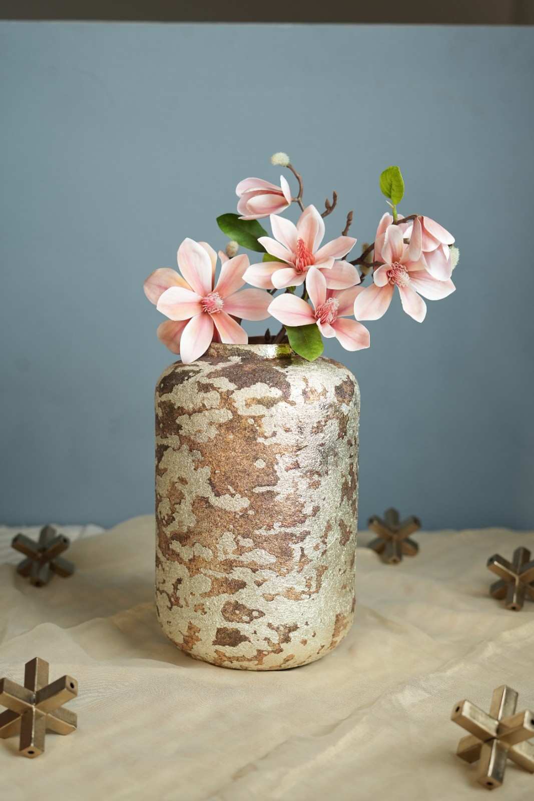 Mosaic Metal Vase - Gold & Brown