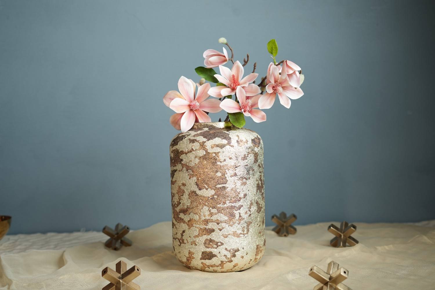 Mosaic Metal Vase - Gold & Brown