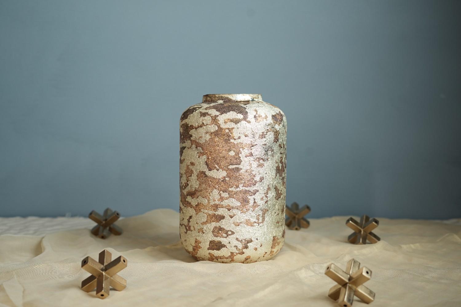Mosaic Metal Vase - Gold & Brown