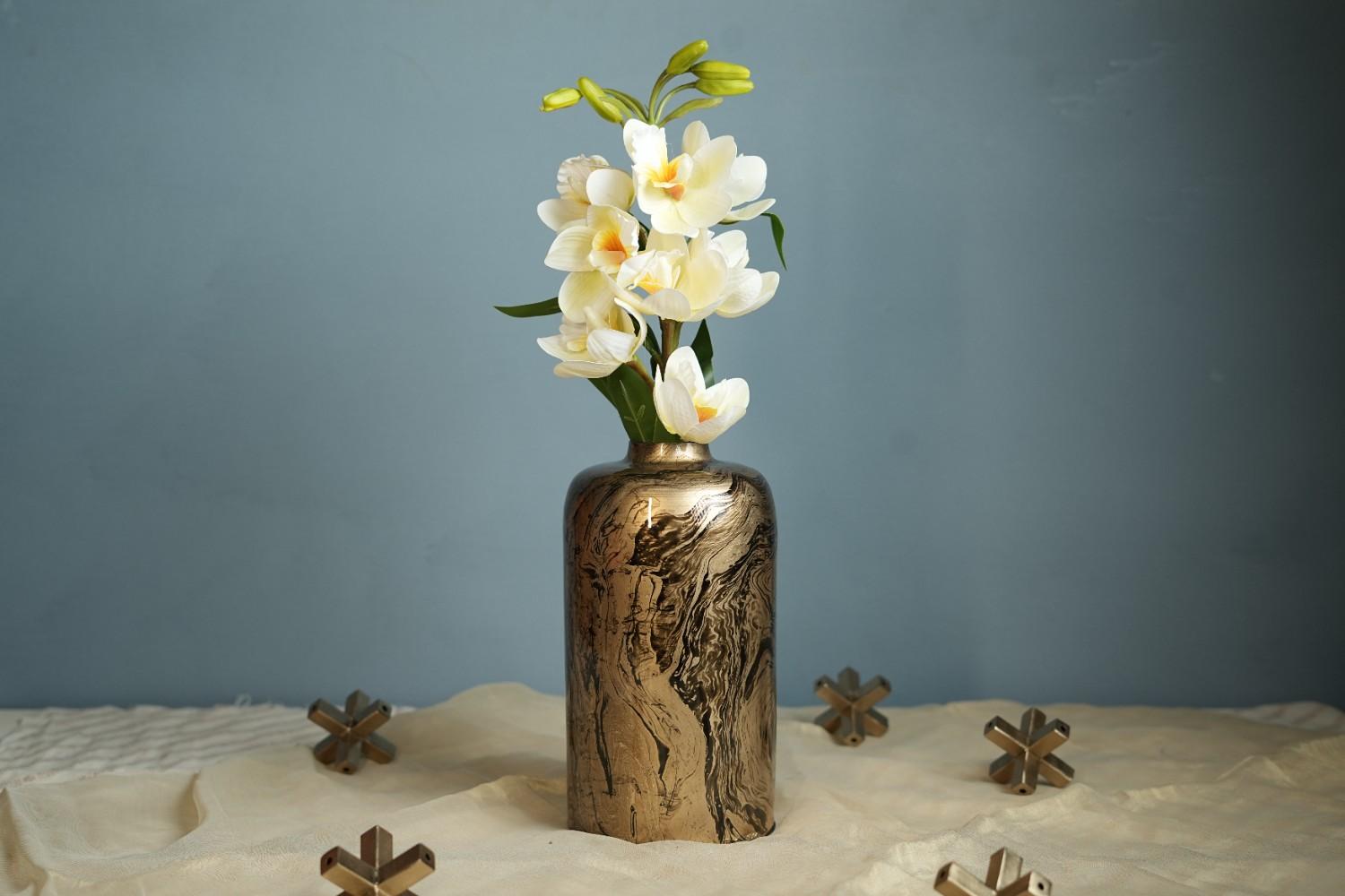 Mosaic Metal Vase Decor - Gold & Black