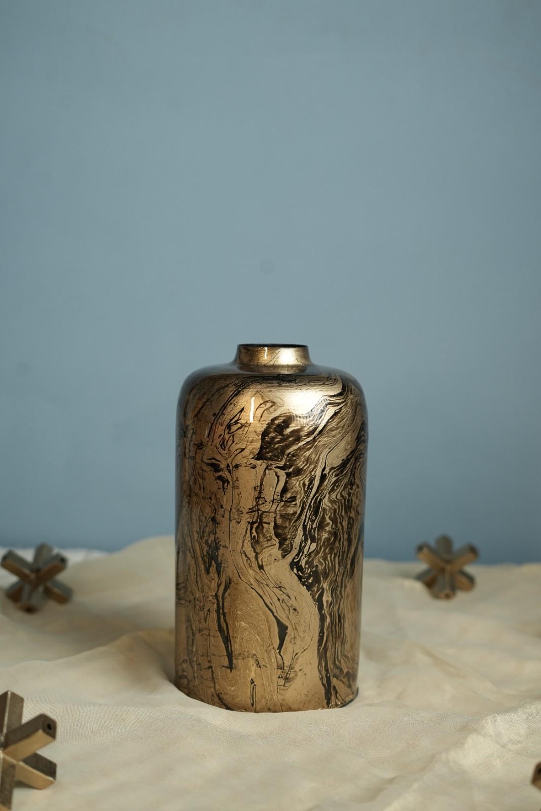 Mosaic Metal Vase Decor - Gold & Black
