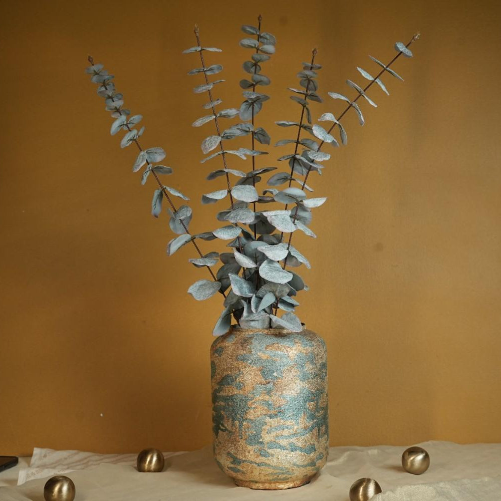 Mosaic Metal Vase - Gold & Blue