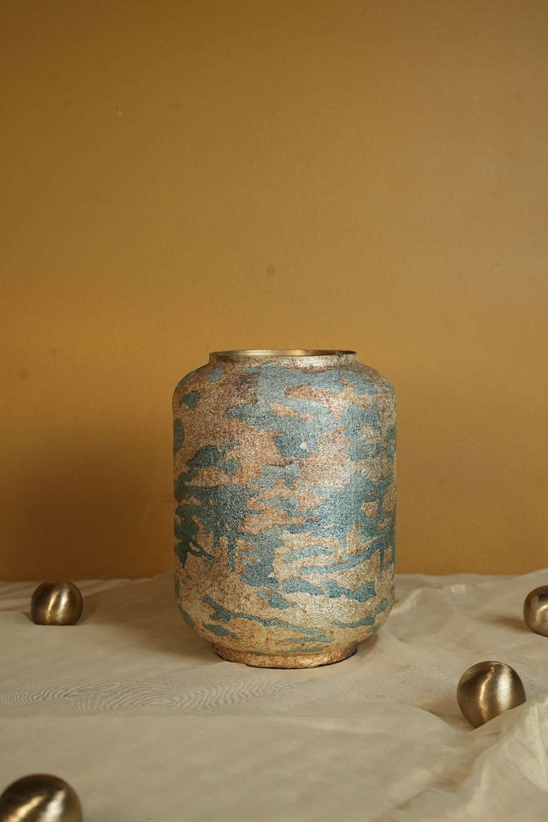 Mosaic Metal Vase - Gold & Blue