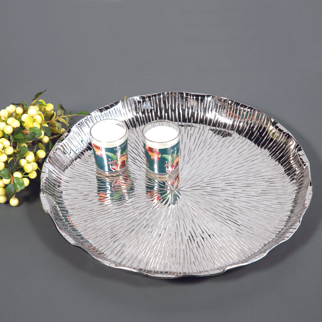 Alu Floral Platter - Silver