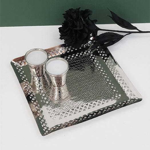 Alu Quad Silver Platter - Set of 1 Platter & 2 Votives