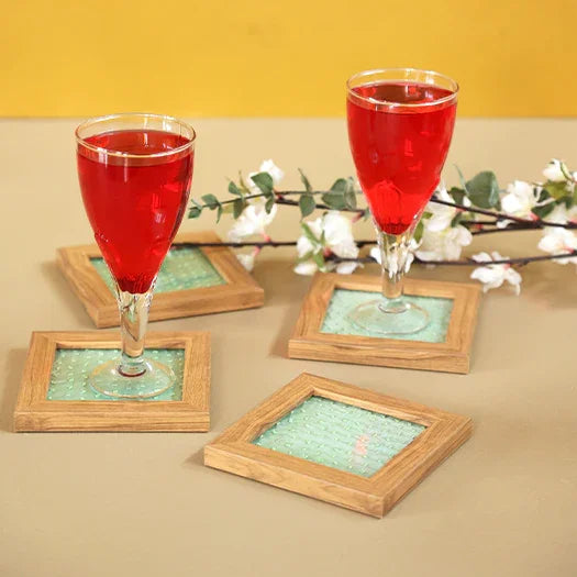 Karigari French Knot Coasters - Sea Green - Set of 2